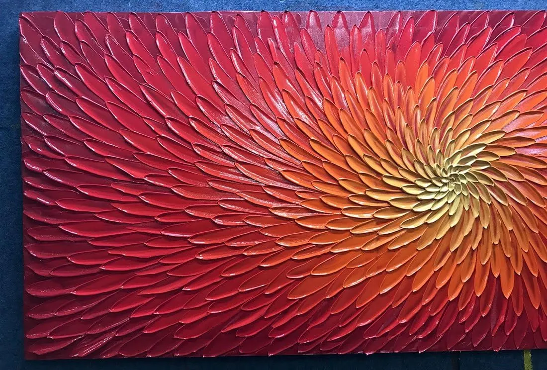 AMEI Art,24X48 Inch 3D Hand-Painted Red Artwork Textured Abstract Oil Paintings on Canvas Modern art Decor for Wall Blooming Flower Paintings Wood Inside Framed Ready to Hang (Fiery Red)