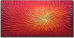 AMEI Art,24X48 Inch 3D Hand-Painted Red Artwork Textured Abstract Oil Paintings on Canvas Modern art Decor for Wall Blooming Flower Paintings Wood Inside Framed Ready to Hang (Fiery Red)
