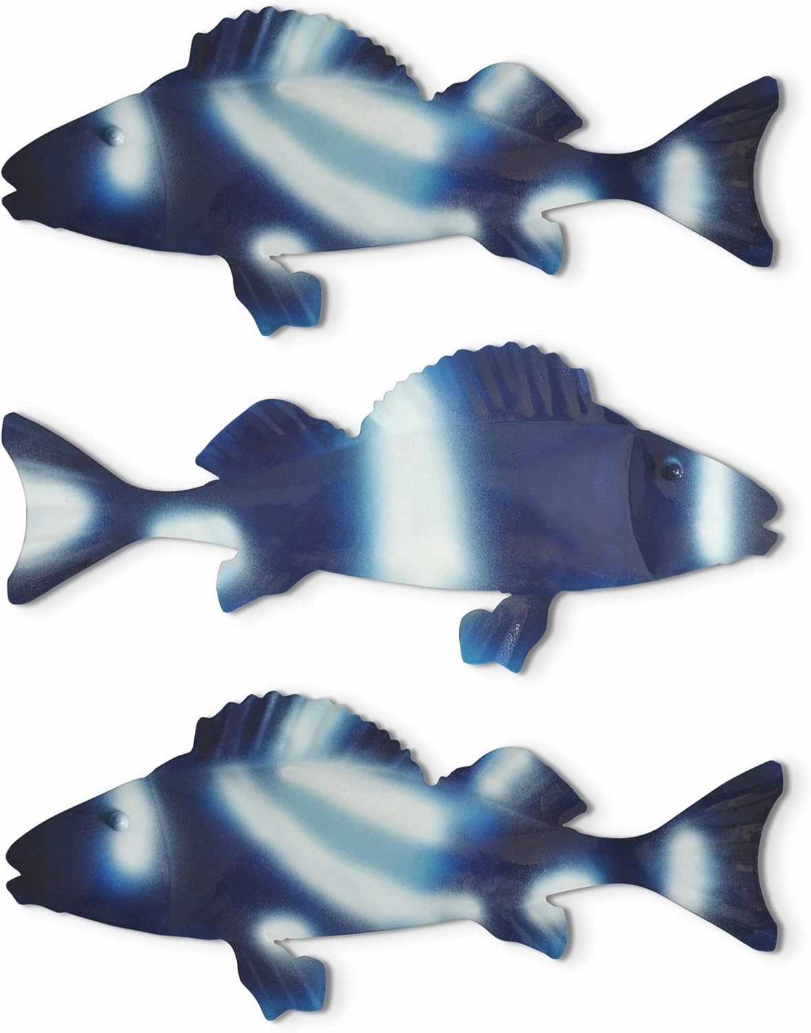 Americanflat Metal Fish Wall Decor - Set of 3 - 4x9.5 Blue Fish for Indoor or Outdoor Display - Modern, Stylish Ocean-Inspired Wall Art for Bedroom, Living Room, Patio, Garden