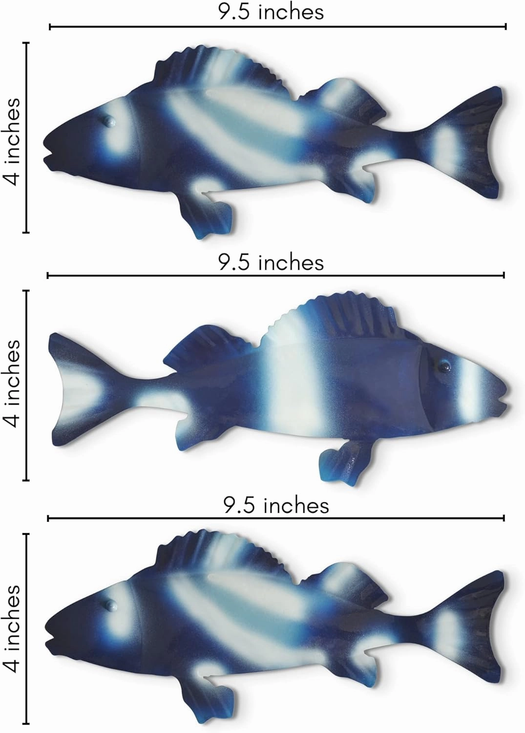 Americanflat Metal Fish Wall Decor - Set of 3 - 4x9.5 Blue Fish for Indoor or Outdoor Display - Modern, Stylish Ocean-Inspired Wall Art for Bedroom, Living Room, Patio, Garden