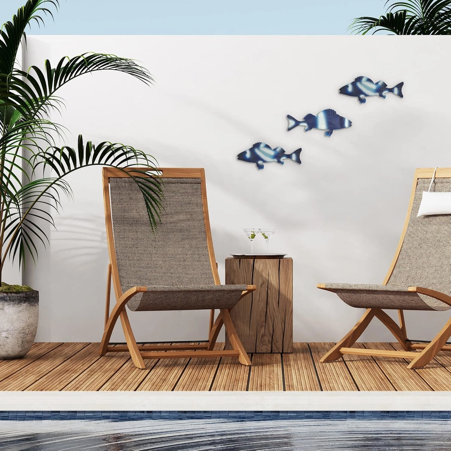 Americanflat Metal Fish Wall Decor - Set of 3 - 4x9.5 Blue Fish for Indoor or Outdoor Display - Modern, Stylish Ocean-Inspired Wall Art for Bedroom, Living Room, Patio, Garden