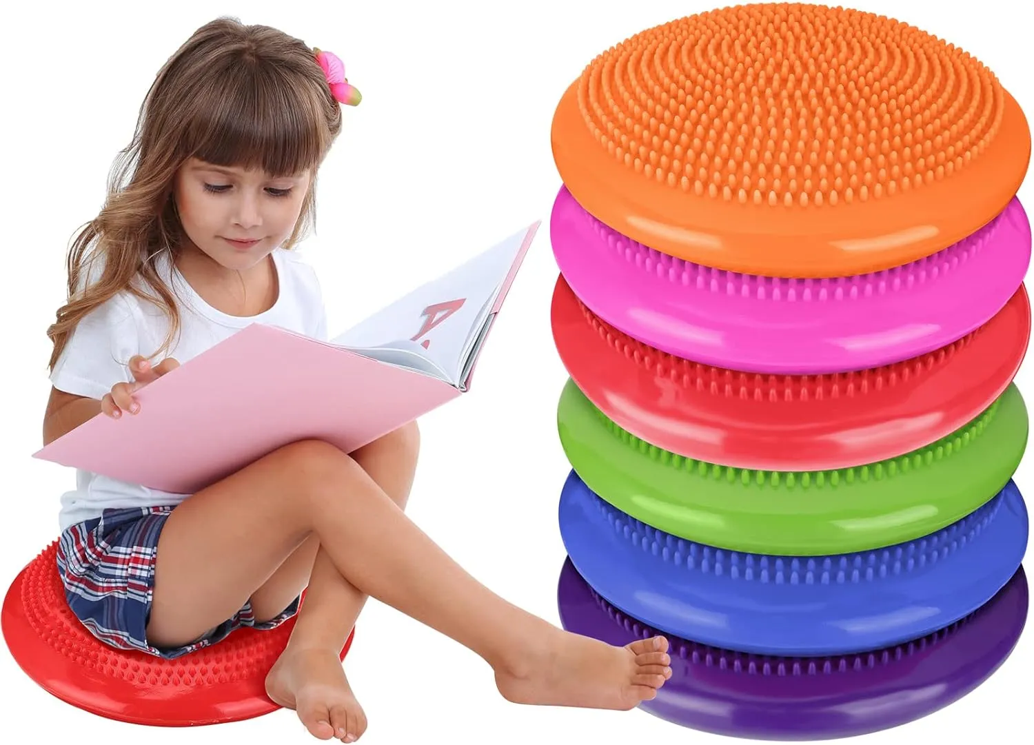 Amylove 6 Pcs Inflated Wobble Cushion Pump Wiggle Balance Sensory Flexible Seat for Kids Flexible Seating Exercise Disc Sensory Chair for Office School Home Equipment