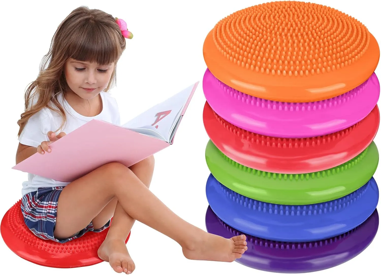 Amylove 6 Pcs Inflated Wobble Cushion Pump Wiggle Balance Sensory Flexible Seat for Kids Flexible Seating Exercise Disc Sensory Chair for Office School Home Equipment