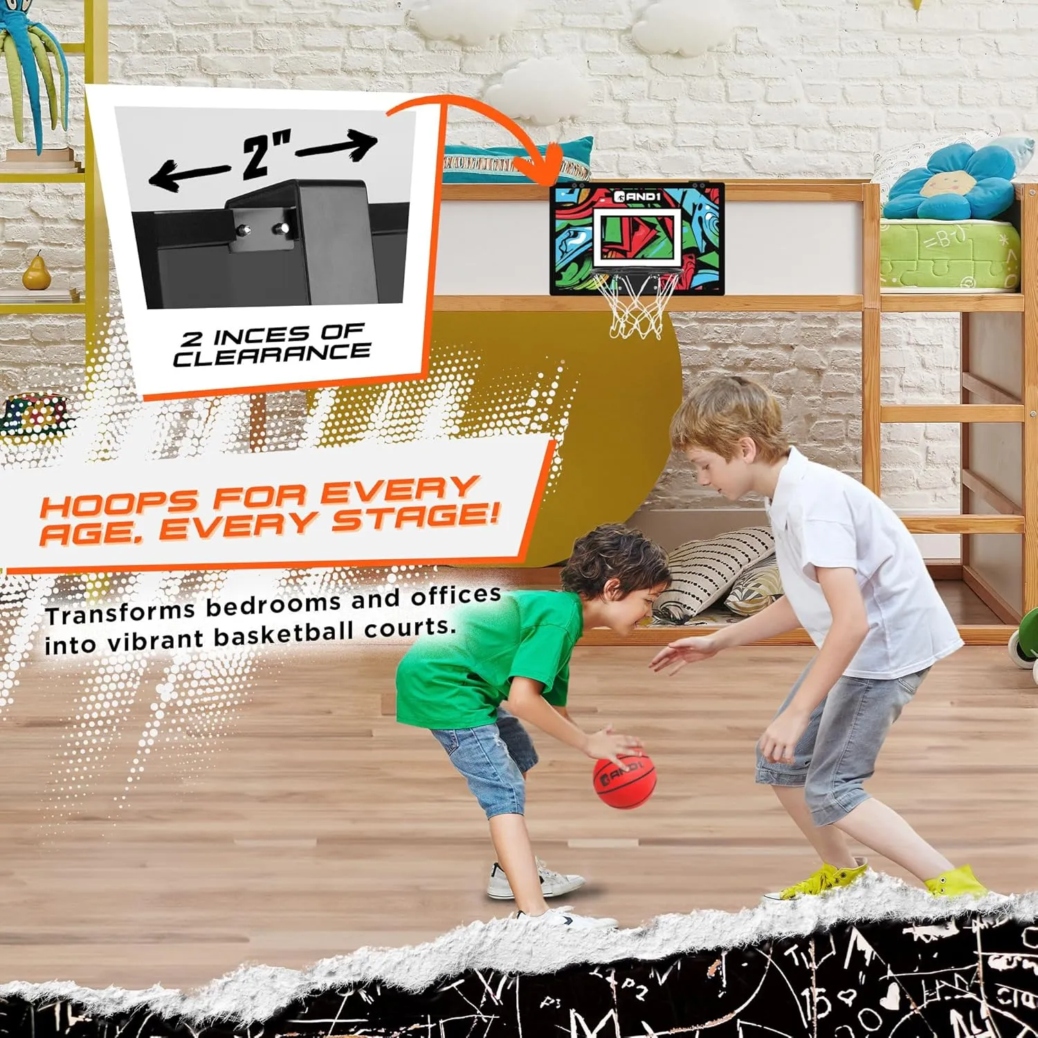 AND1 Over the Door Mini Basketball Hoop: 18x12 Shatterproof Backboard, 2 Mini Basketballs, and Hand Pump Included- Ultimate Indoor Basketball Accessory for Kids and Adults, No Tools Required