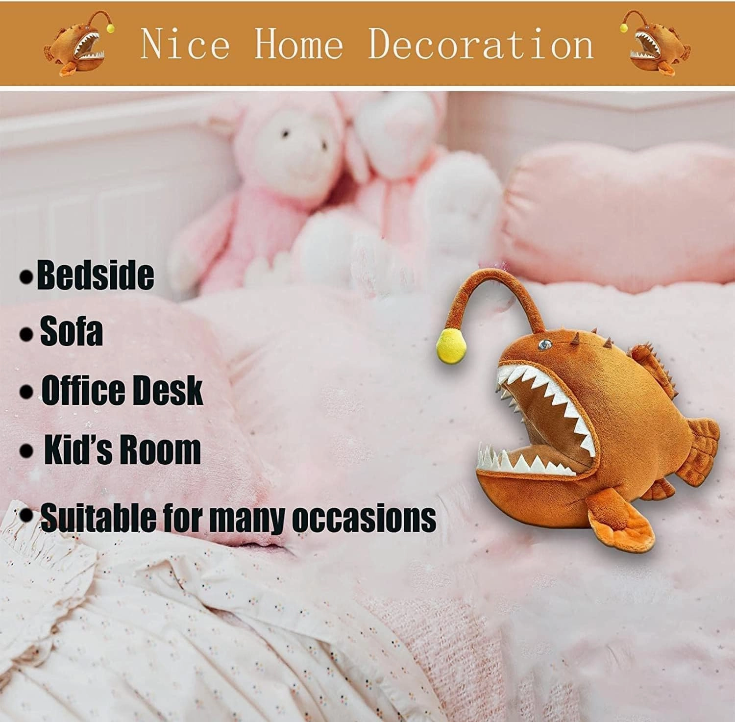 Anglerfish Plush Toy - Cute 12" Brown Anglerfish Creepy Stuffed Animals Toys Real Sea Life Goosefish Lanternfish Plushie,Gift Toys for Kids Birthday Christmas Halloween,Home Decor