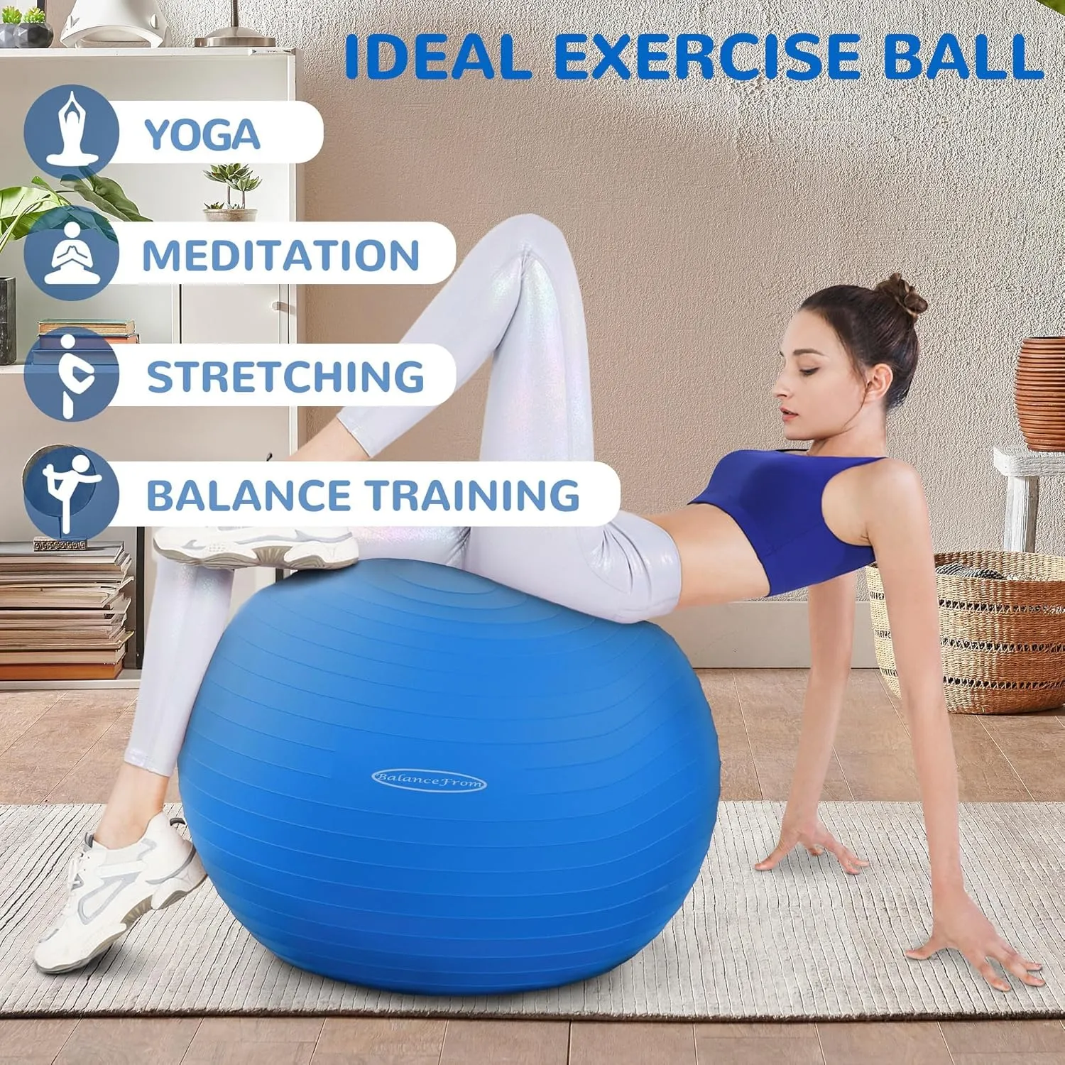 Anti-Burst and Slip Resistant Exercise Yoga Ball for Fitness with Quick Pump, 2,000-Pound Capacity, 30-inch, Multiple Colors