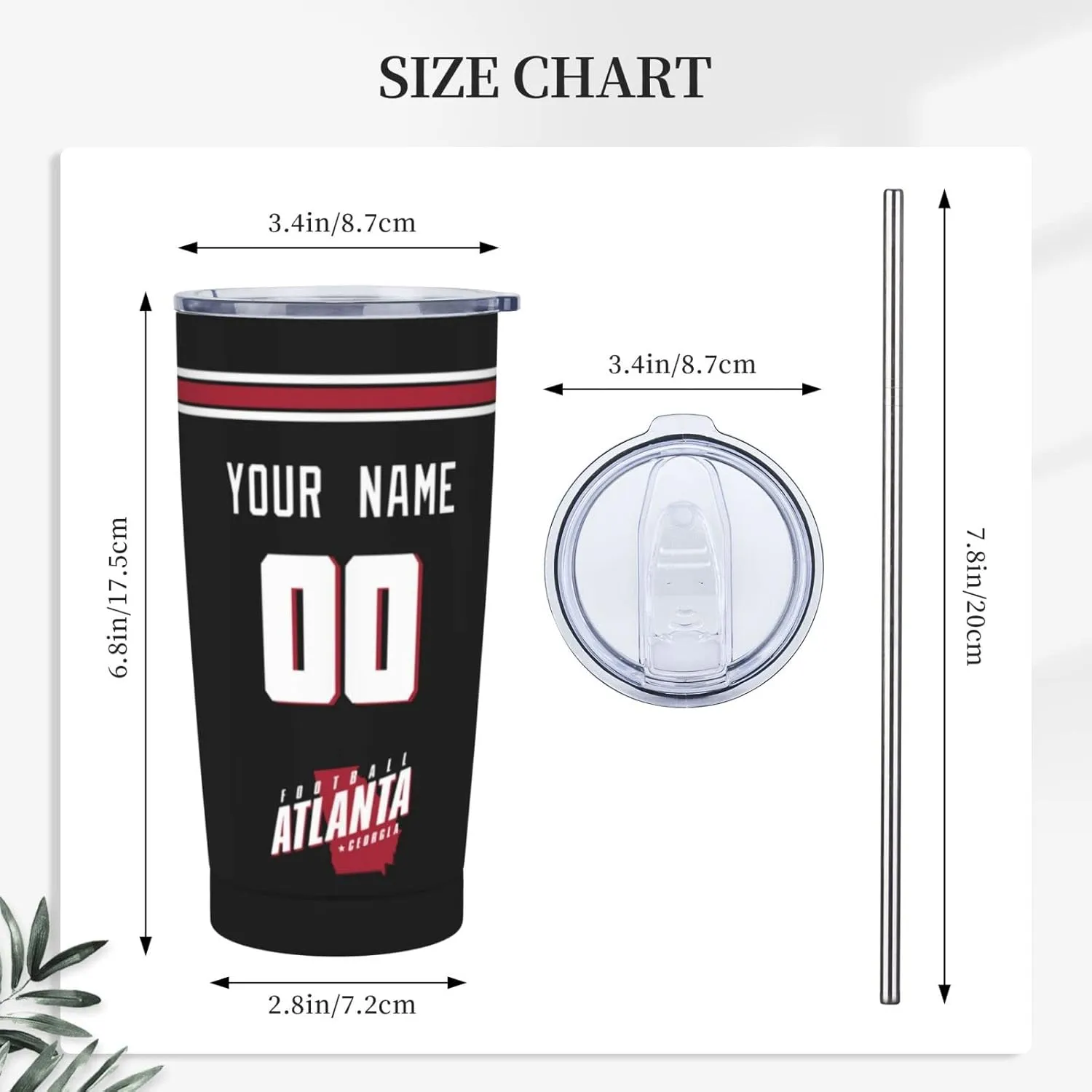 ANTKING Atlanta Cup Insulated Tumbler with Straw Customized Personalized Any Name & Number 20 oz Gifts for Men