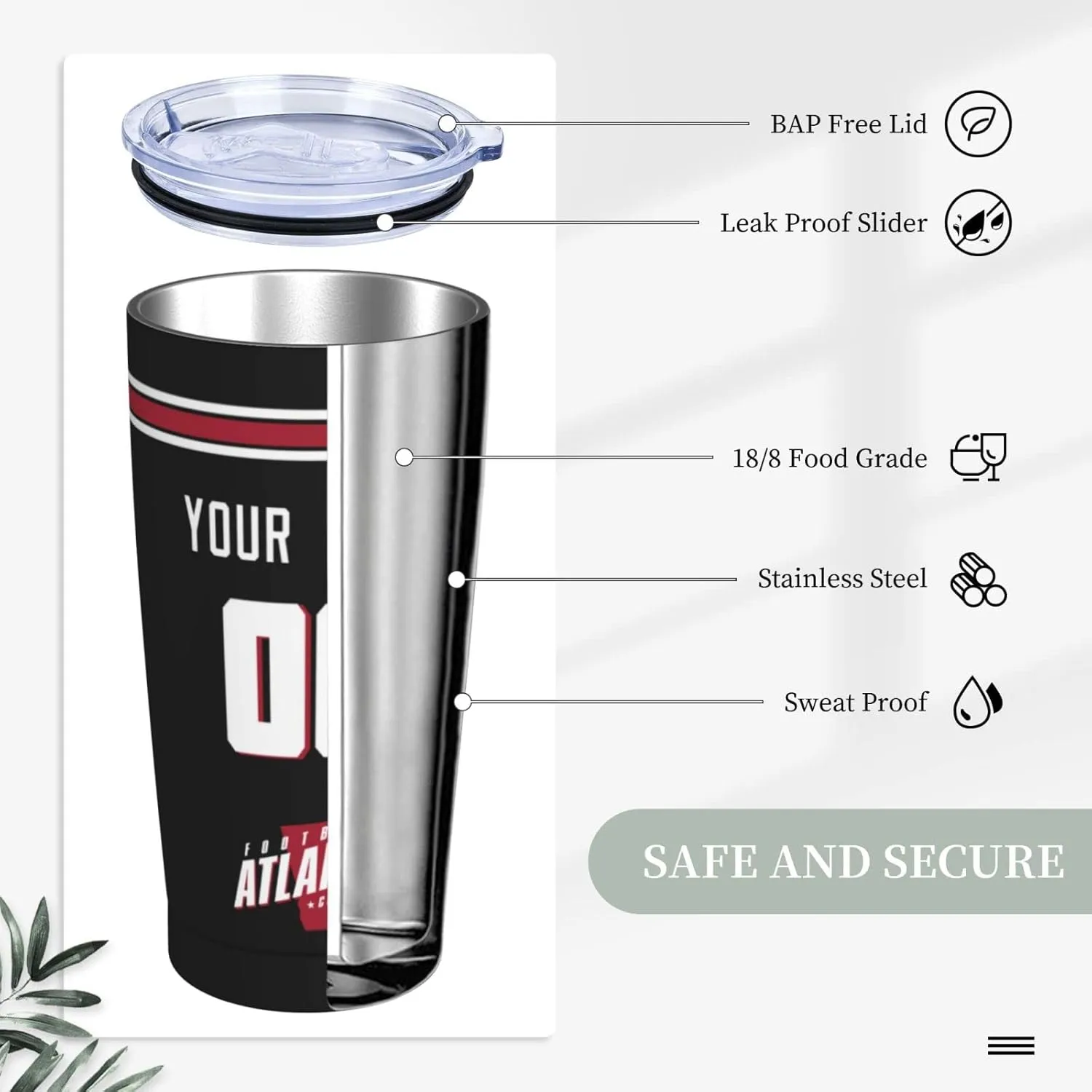 ANTKING Atlanta Cup Insulated Tumbler with Straw Customized Personalized Any Name & Number 20 oz Gifts for Men