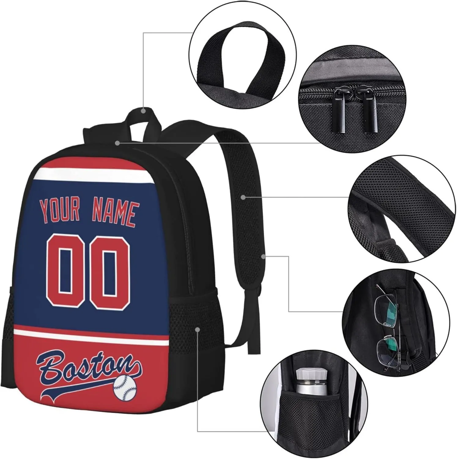 ANTKING Boston Backpack High capacity Custom Any Name and Any Number Gifts for Kids Men Fans