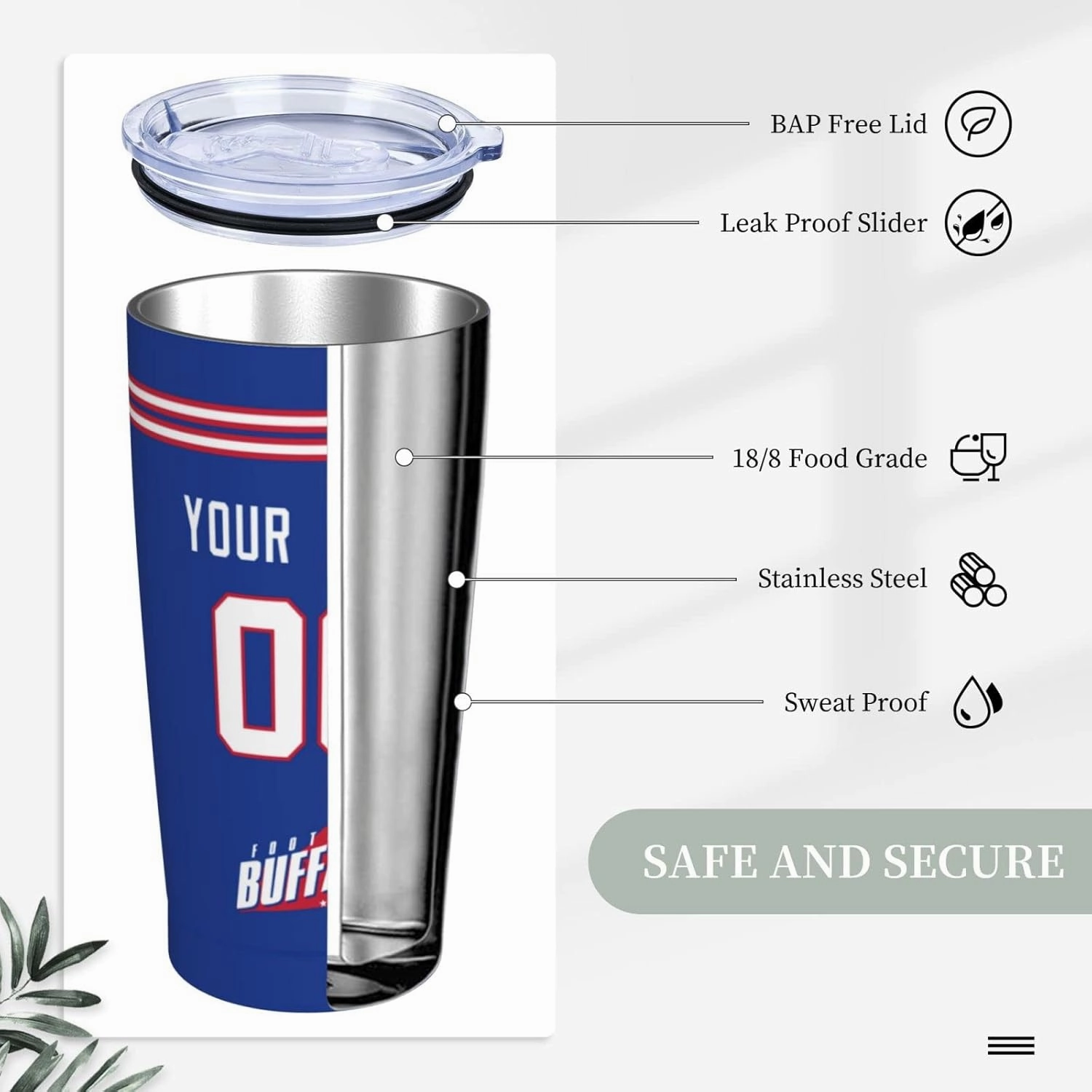 ANTKING Buffalo Cup Insulated Tumbler with Straw Customized Personalized Any Name & Number 20 oz Gifts for Men