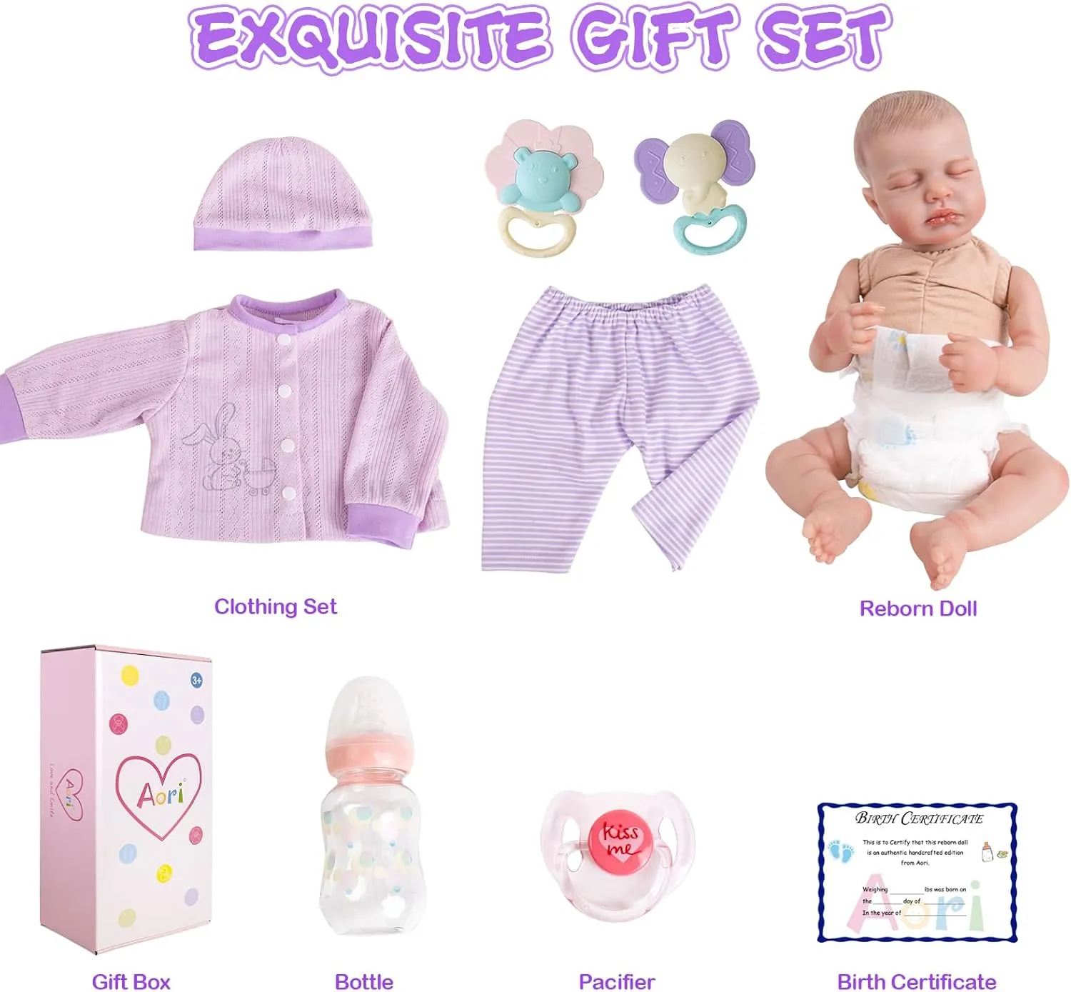 Aori Lifelike Reborn Baby Girl Doll - Realistic 20 Inch Newborn Baby with Poseable Limbs and Feeding Kit Included