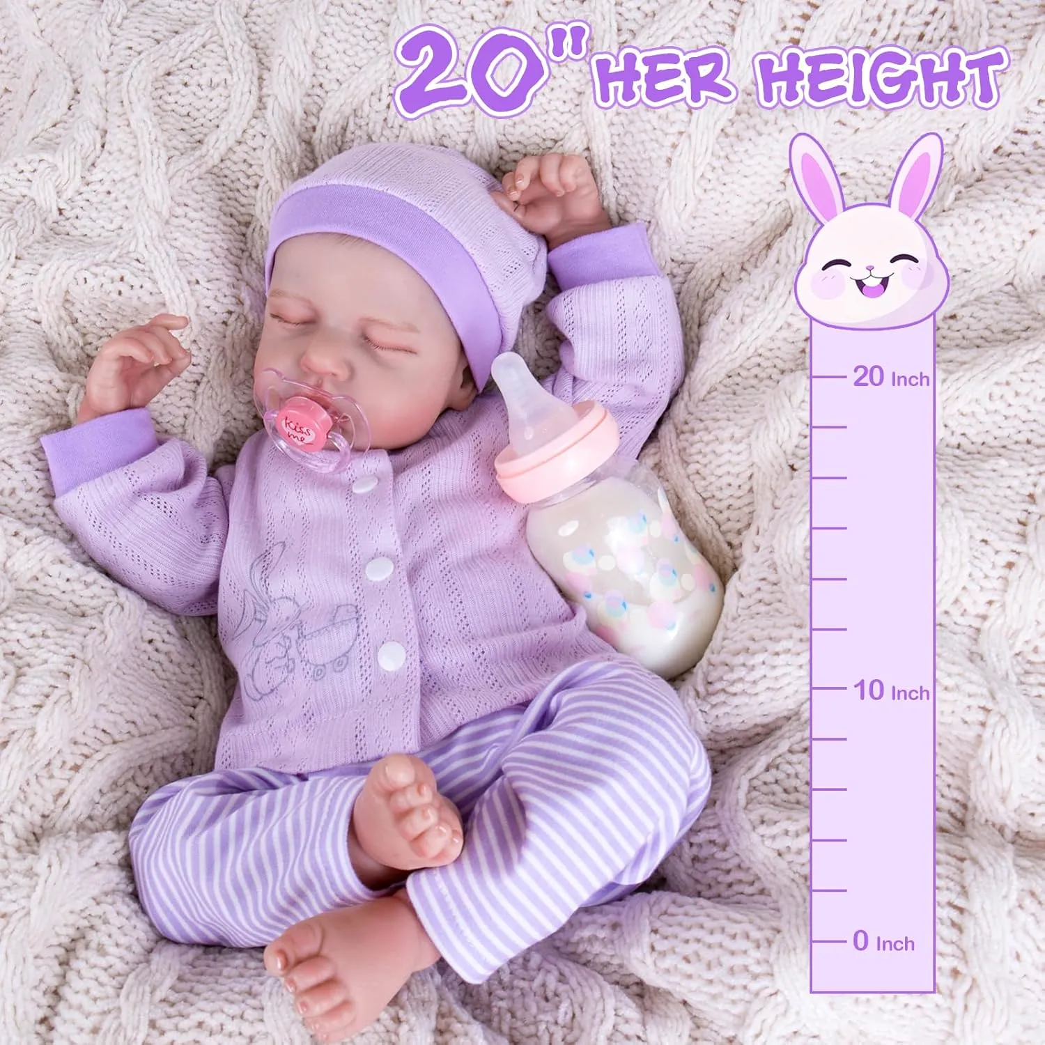 Aori Lifelike Reborn Baby Girl Doll - Realistic 20 Inch Newborn Baby with Poseable Limbs and Feeding Kit Included