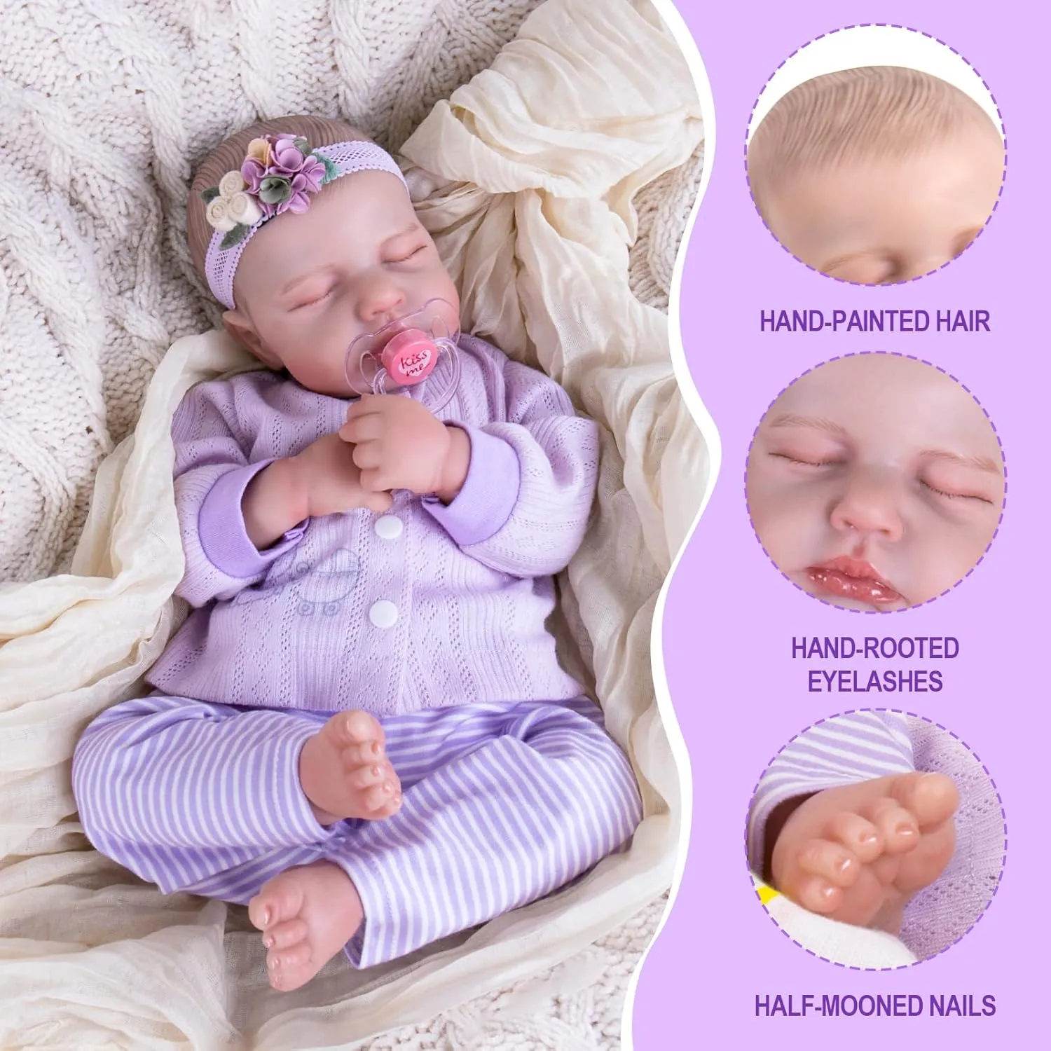 Aori Lifelike Reborn Baby Girl Doll - Realistic 20 Inch Newborn Baby with Poseable Limbs and Feeding Kit Included