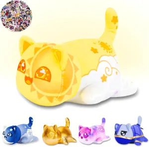 AOYINGMRWJ® 61-PCS 丨 9.8-inches-Sun Cat Plush   60-Sticker - Toys Blind Box Collection - 100% Polyester Embroidered Plush Pillow - Cat Plush Collectibles (Sun Cat)