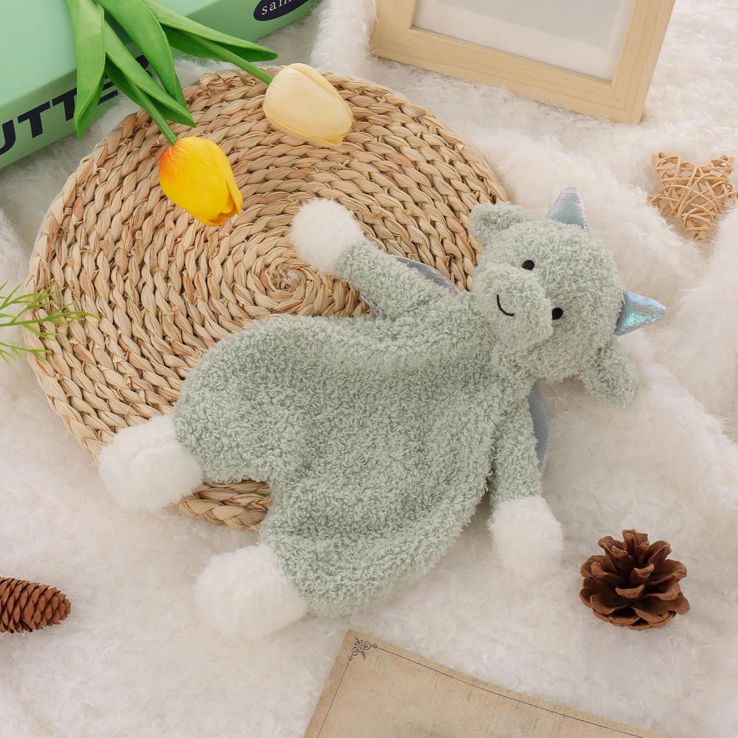 Apricot Lamb Dragon Soft Loveys for Babies, Security Blanket for Baby Boy and Girl, 10.3 Inches for Infant and Toddlers (Green)