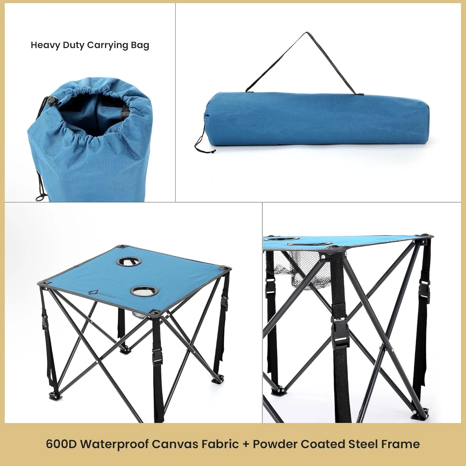 ARROWHEAD OUTDOOR 26” (66cm) Heavy-Duty Portable Camping Folding Table, 2 Cup Holders, Compact, Square, Carrying Case Included, Steel Frame, High-Grade 600D Canvas, USA-Based Support