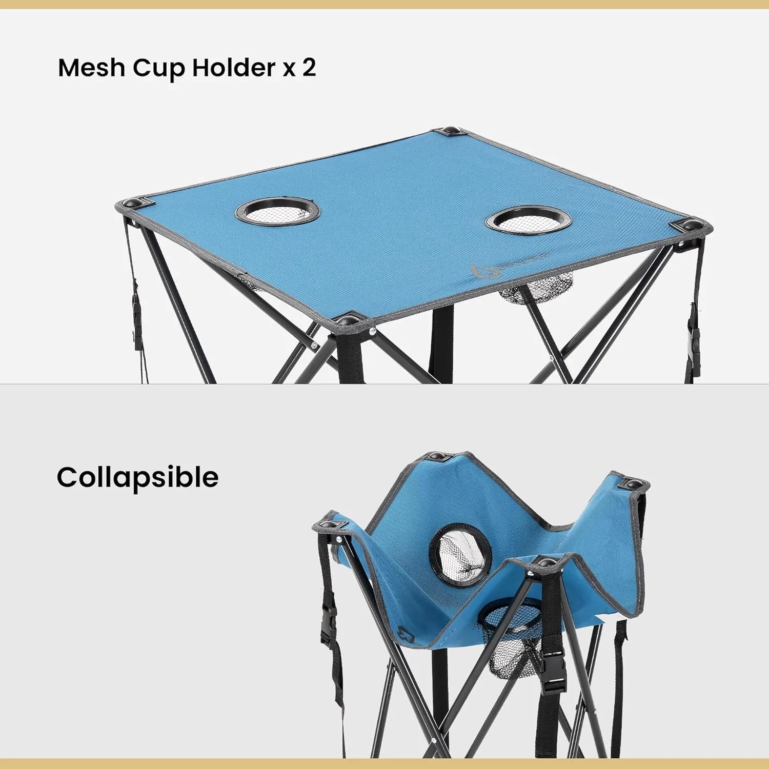 ARROWHEAD OUTDOOR 26” (66cm) Heavy-Duty Portable Camping Folding Table, 2 Cup Holders, Compact, Square, Carrying Case Included, Steel Frame, High-Grade 600D Canvas, USA-Based Support