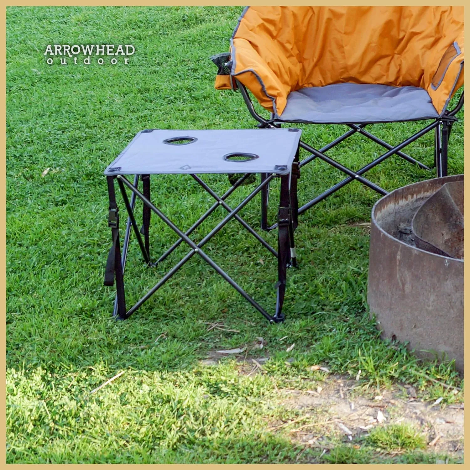 ARROWHEAD OUTDOOR 26” (66cm) Heavy-Duty Portable Camping Folding Table, 2 Cup Holders, Compact, Square, Carrying Case Included, Steel Frame, High-Grade 600D Canvas, USA-Based Support