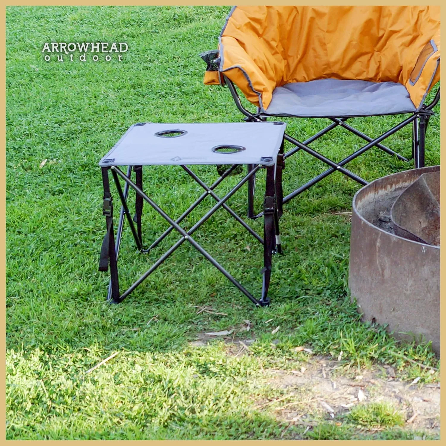 ARROWHEAD OUTDOOR 26” (66cm) Heavy-Duty Portable Camping Folding Table, 2 Cup Holders, Compact, Square, Carrying Case Included, Steel Frame, High-Grade 600D Canvas, USA-Based Support