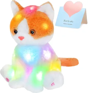 Athoinsu 15'' Light up Stuffed Orange Cat Animals LED Plush Kitty Glowing with Night Lights Wildlife Toys Birthday for Toddler Kids