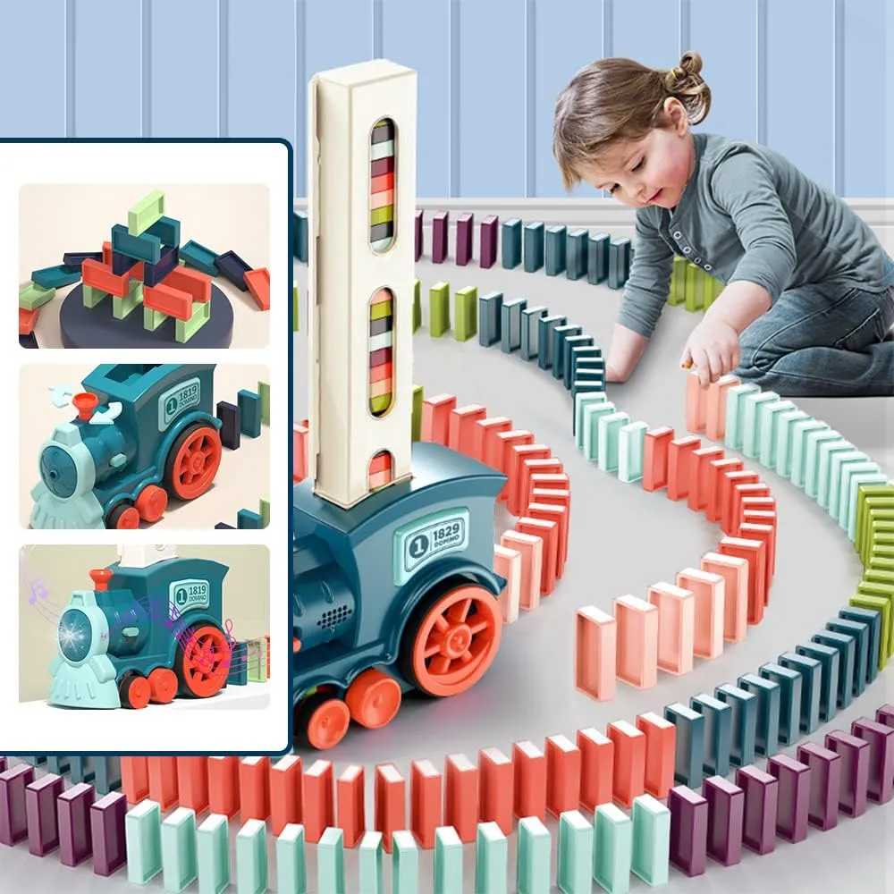 Automatic Domino Train Toy Set, 2023 Upgrade Electric Domino Train Blocks Set, Kids Dominoes Toys Electric Domino Train Set, Creative Educational Toy Game for Boys and Girls (Pink, 180 Dominoes)