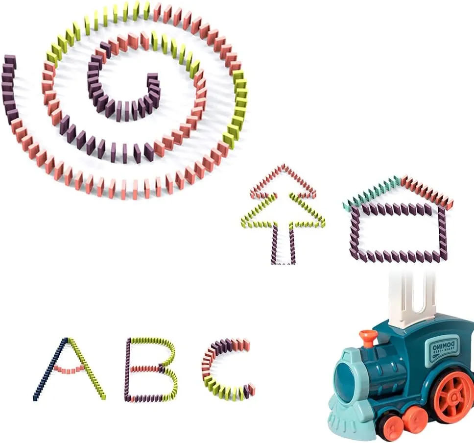 Automatic Domino Train Toy Set, 2023 Upgrade Electric Domino Train Blocks Set, Kids Dominoes Toys Electric Domino Train Set, Creative Educational Toy Game for Boys and Girls (Pink, 180 Dominoes)