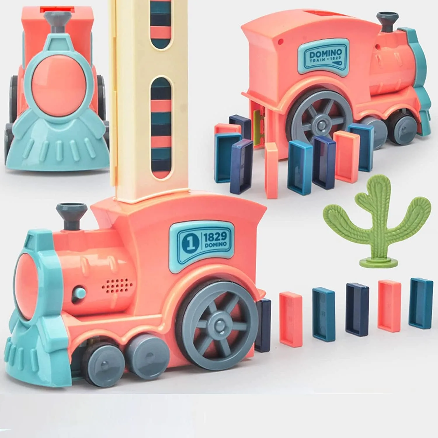 Automatic Domino Train Toy Set, 2023 Upgrade Electric Domino Train Blocks Set, Kids Dominoes Toys Electric Domino Train Set, Creative Educational Toy Game for Boys and Girls (Pink, 180 Dominoes)