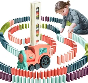 Automatic Domino Train Toy Set, 2023 Upgrade Electric Domino Train Blocks Set, Kids Dominoes Toys Electric Domino Train Set, Creative Educational Toy Game for Boys and Girls (Pink, 180 Dominoes)