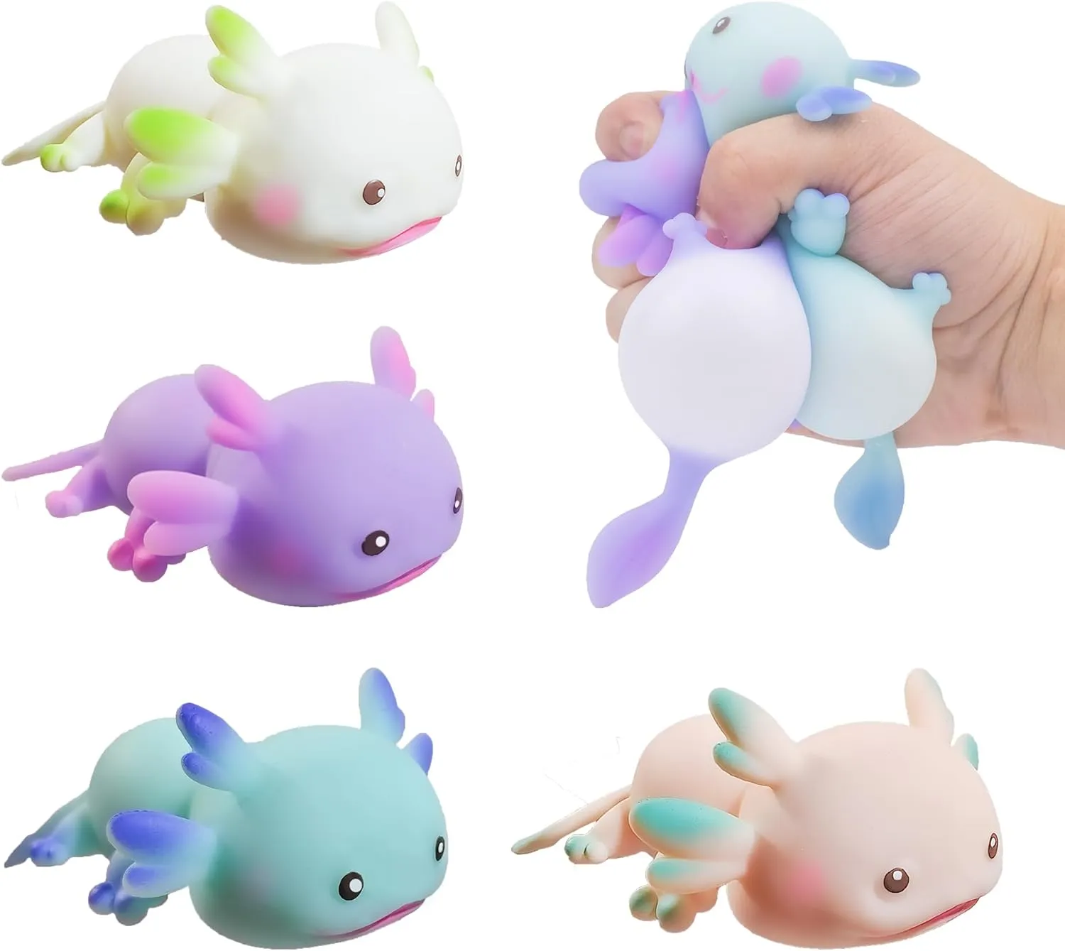 Axolotl Toy, Pull, Stretch and Squeeze Stress, Cute Fish Toy for Anxiety Relief, Birthday, Christmas, Office, Stocking Stuffer Gift, Toy Axolotl for Pulling (Set of 4)