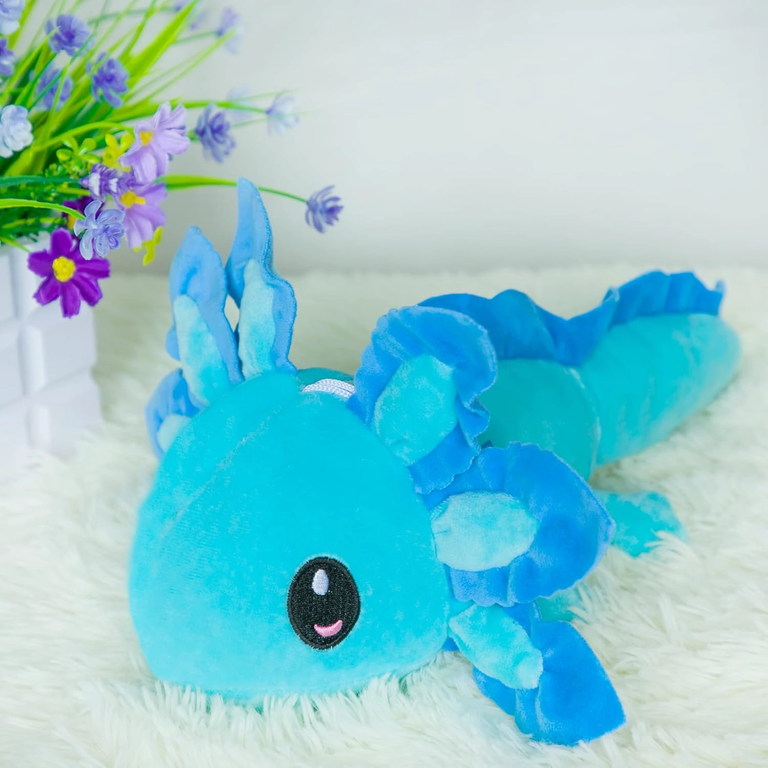 Axolotl Plush Toy,14" Axolotl Stuffed Animal,Salamander Axolotl Plush Doll Gifts for Boys Girls Birthday Christmas, New Year (Blue Pink)
