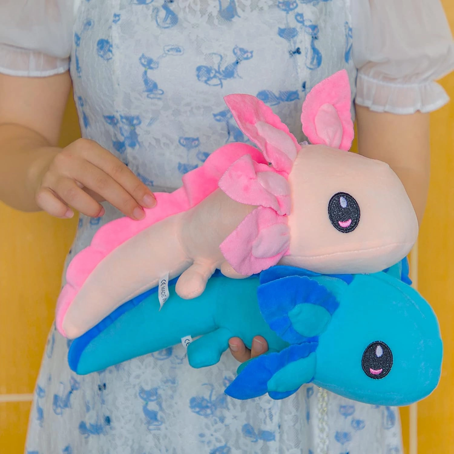 Axolotl Plush Toy,14" Axolotl Stuffed Animal,Salamander Axolotl Plush Doll Gifts for Boys Girls Birthday Christmas, New Year (Blue Pink)