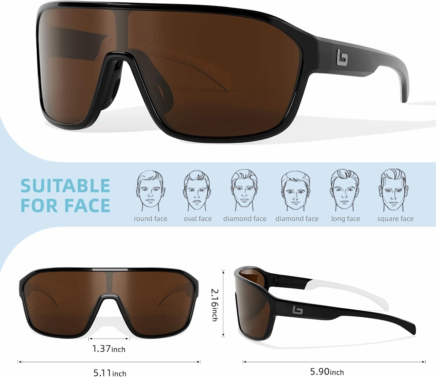 B.N.U.S Polarized Cycling Sunglasses for Men Women - Nano-Coated TR90 Frame, UV400 Protection, Unibody Lens Design