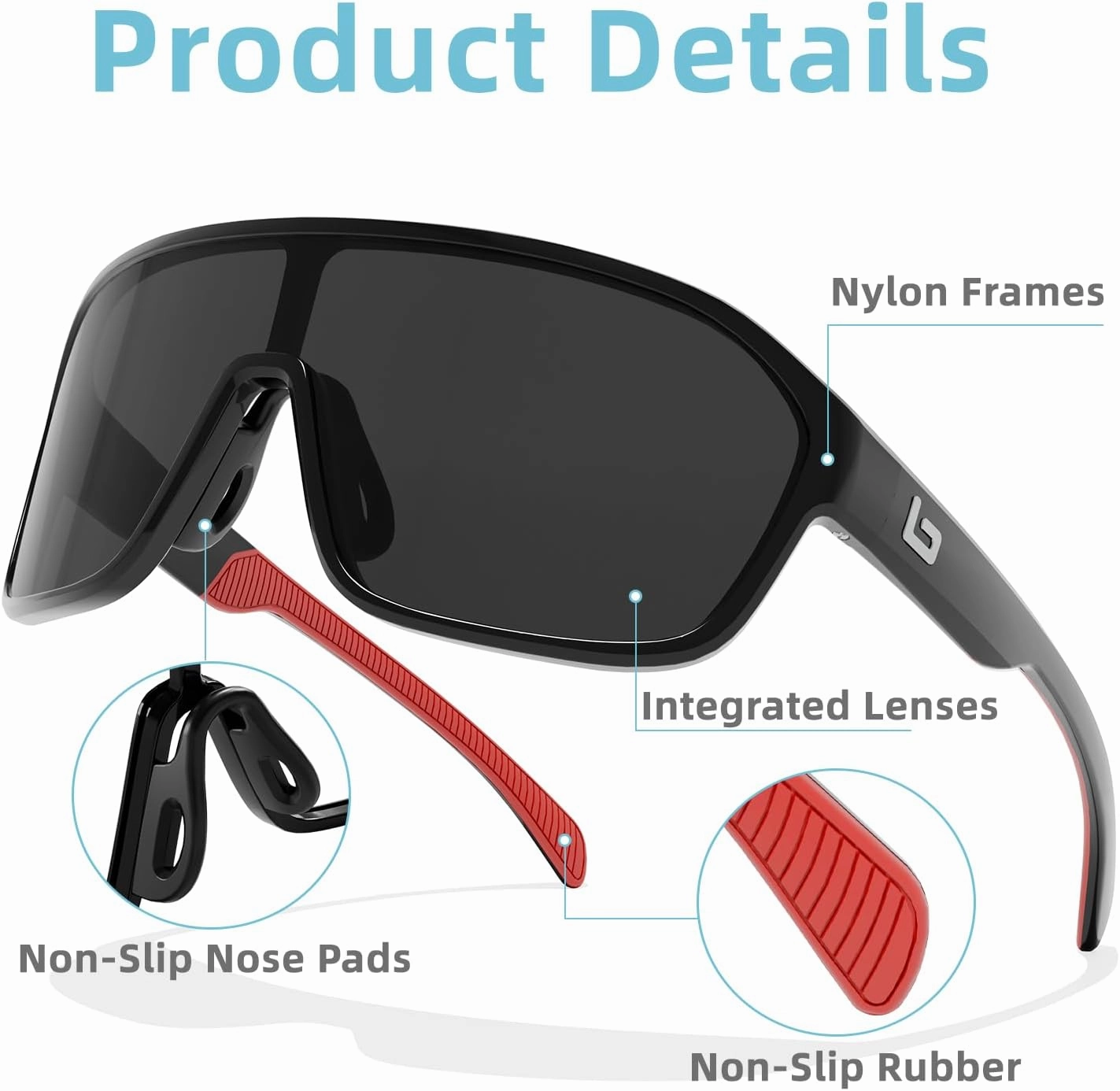 B.N.U.S Polarized Cycling Sunglasses for Men Women - Nano-Coated TR90 Frame, UV400 Protection, Unibody Lens Design