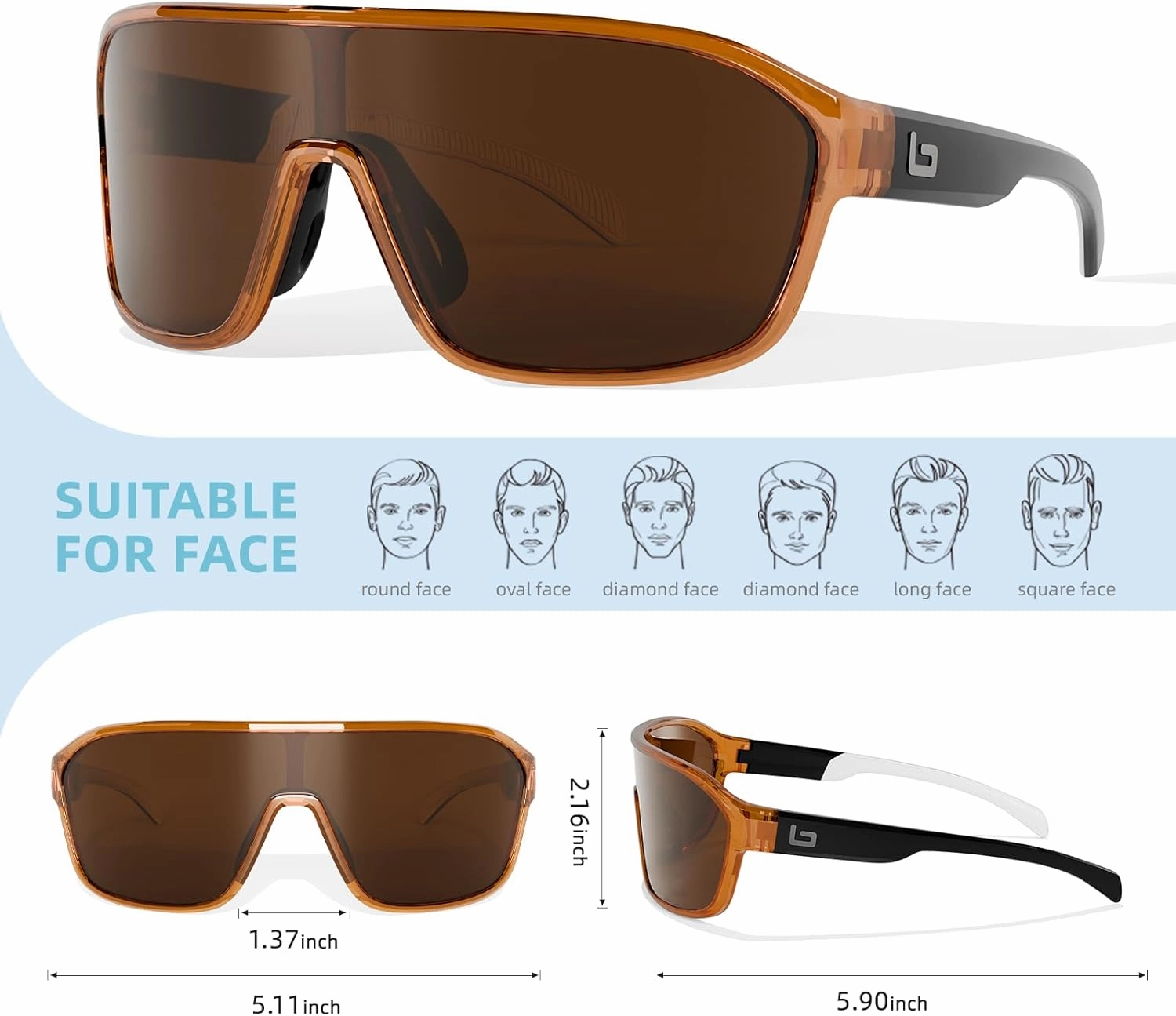 B.N.U.S Polarized Cycling Sunglasses for Men Women - Nano-Coated TR90 Frame, UV400 Protection, Unibody Lens Design
