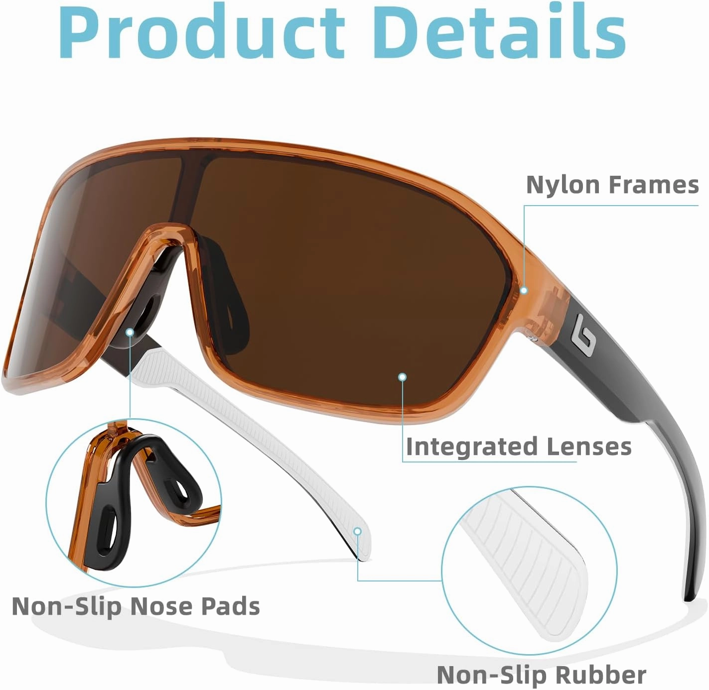 B.N.U.S Polarized Cycling Sunglasses for Men Women - Nano-Coated TR90 Frame, UV400 Protection, Unibody Lens Design