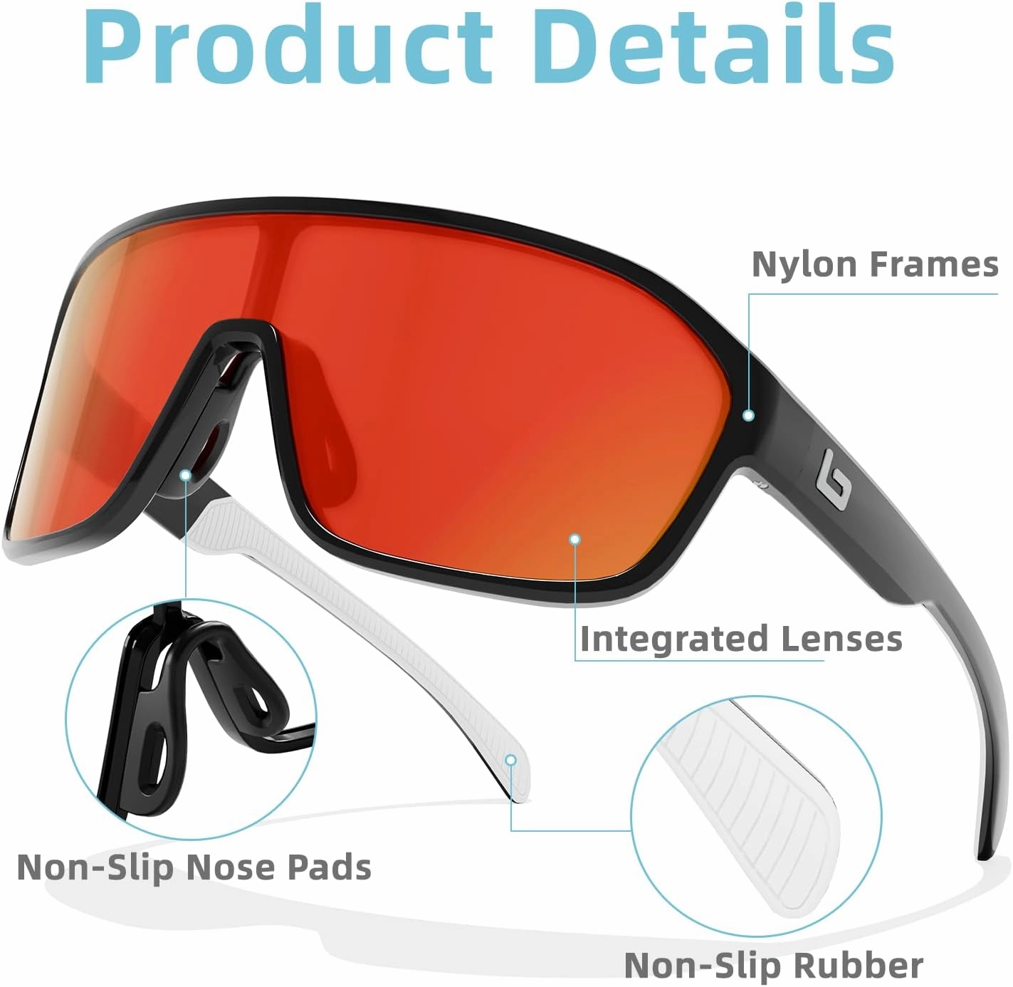 B.N.U.S Polarized Cycling Sunglasses for Men Women - Nano-Coated TR90 Frame, UV400 Protection, Unibody Lens Design