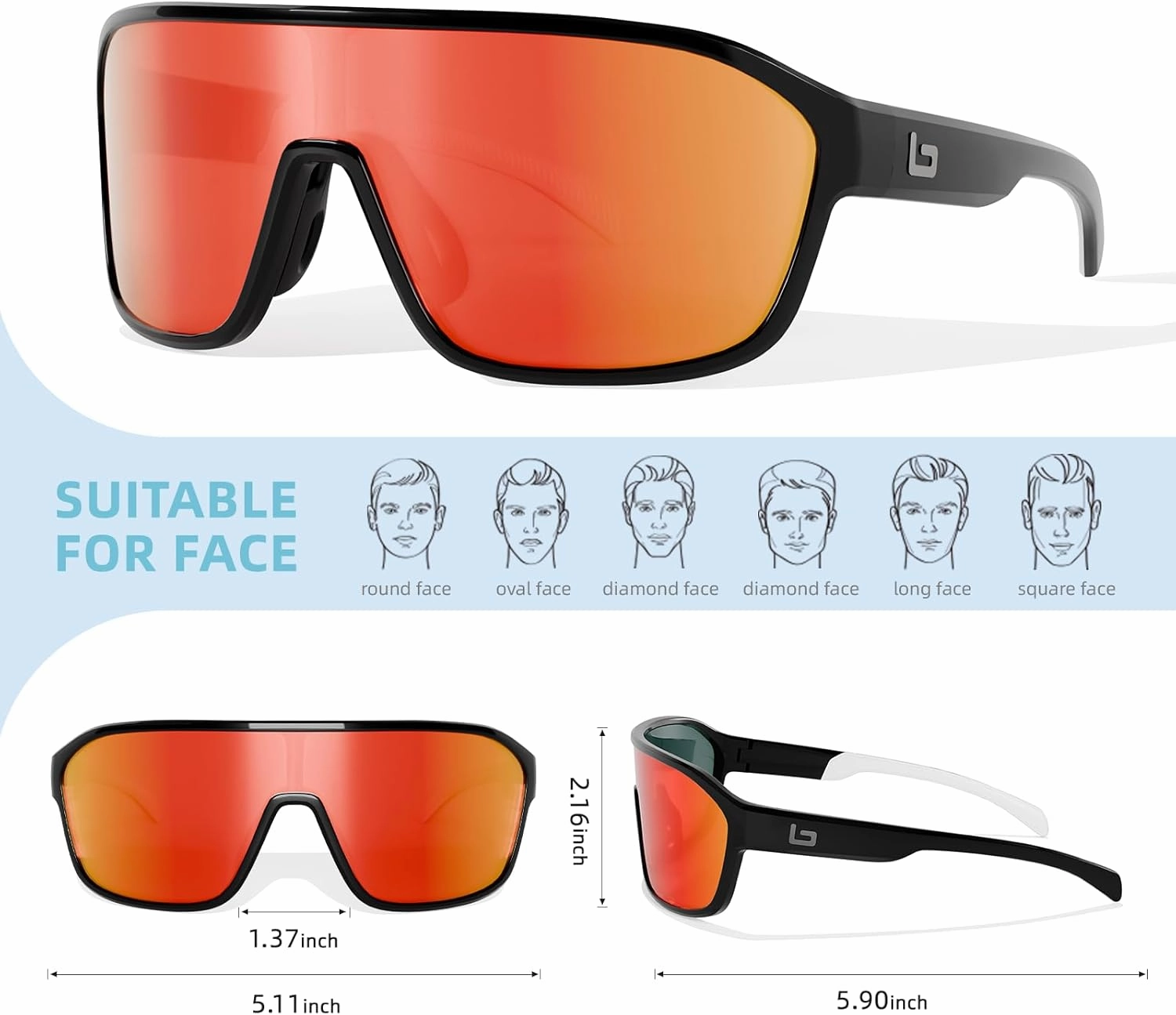 B.N.U.S Polarized Cycling Sunglasses for Men Women - Nano-Coated TR90 Frame, UV400 Protection, Unibody Lens Design
