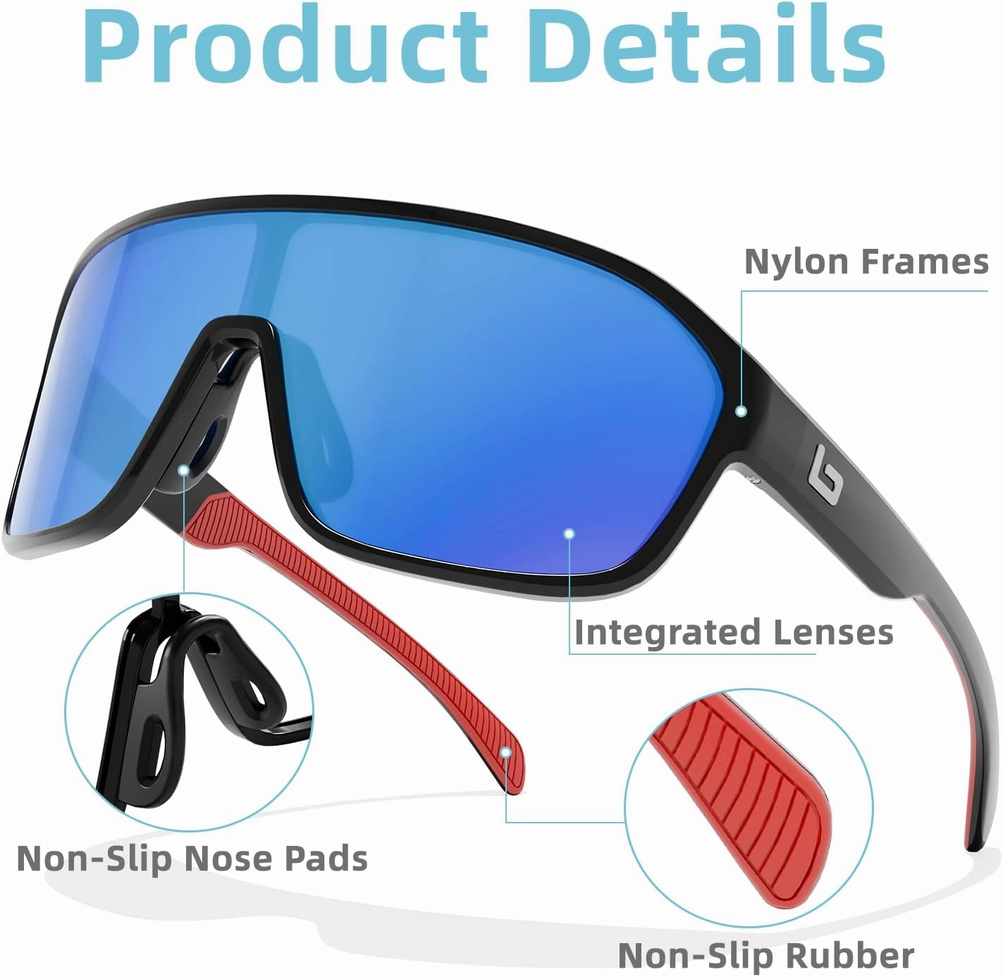 B.N.U.S Polarized Cycling Sunglasses for Men Women - Nano-Coated TR90 Frame, UV400 Protection, Unibody Lens Design