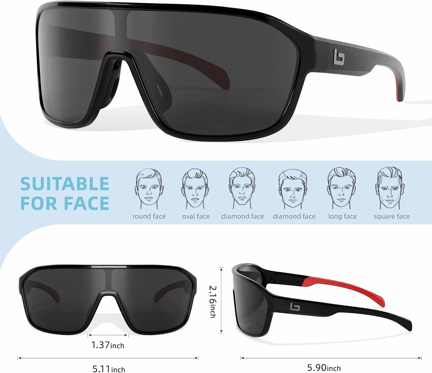 B.N.U.S Polarized Cycling Sunglasses for Men Women - Nano-Coated TR90 Frame, UV400 Protection, Unibody Lens Design