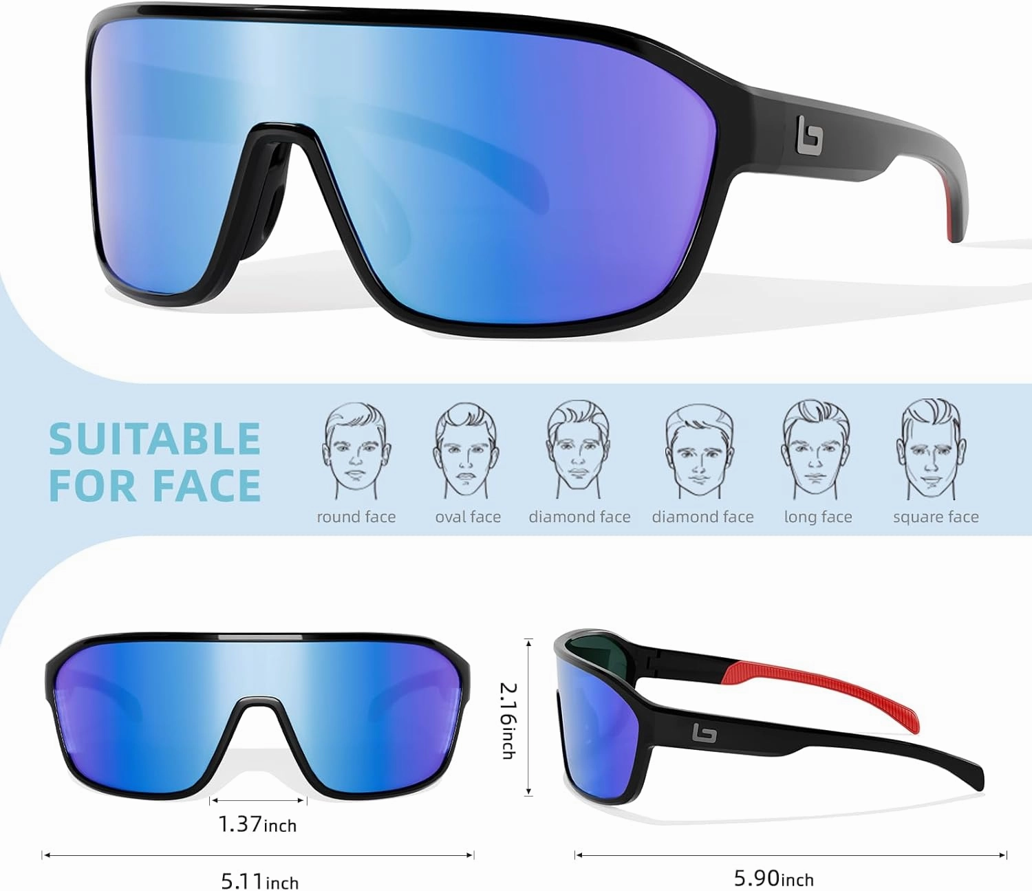 B.N.U.S Polarized Cycling Sunglasses for Men Women - Nano-Coated TR90 Frame, UV400 Protection, Unibody Lens Design