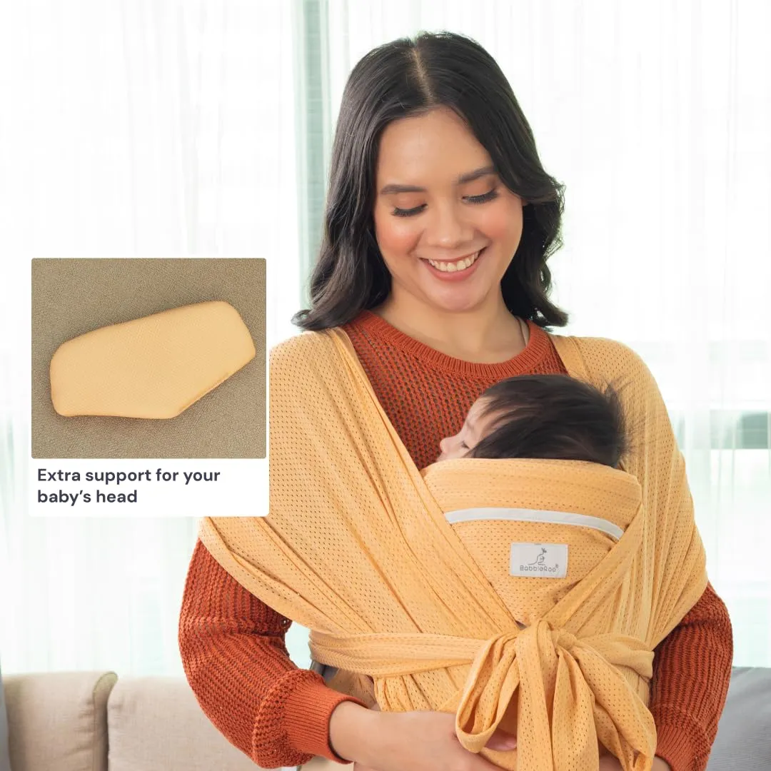 BabbleRoo Baby Wraps Carrier - Baby Essentials Baby Sling Carrier, Secure & Comfortable, Breathable, Easy-to-use, Adjustable XS to XL, Promoting Parent-Child Bonding, Oak Buff