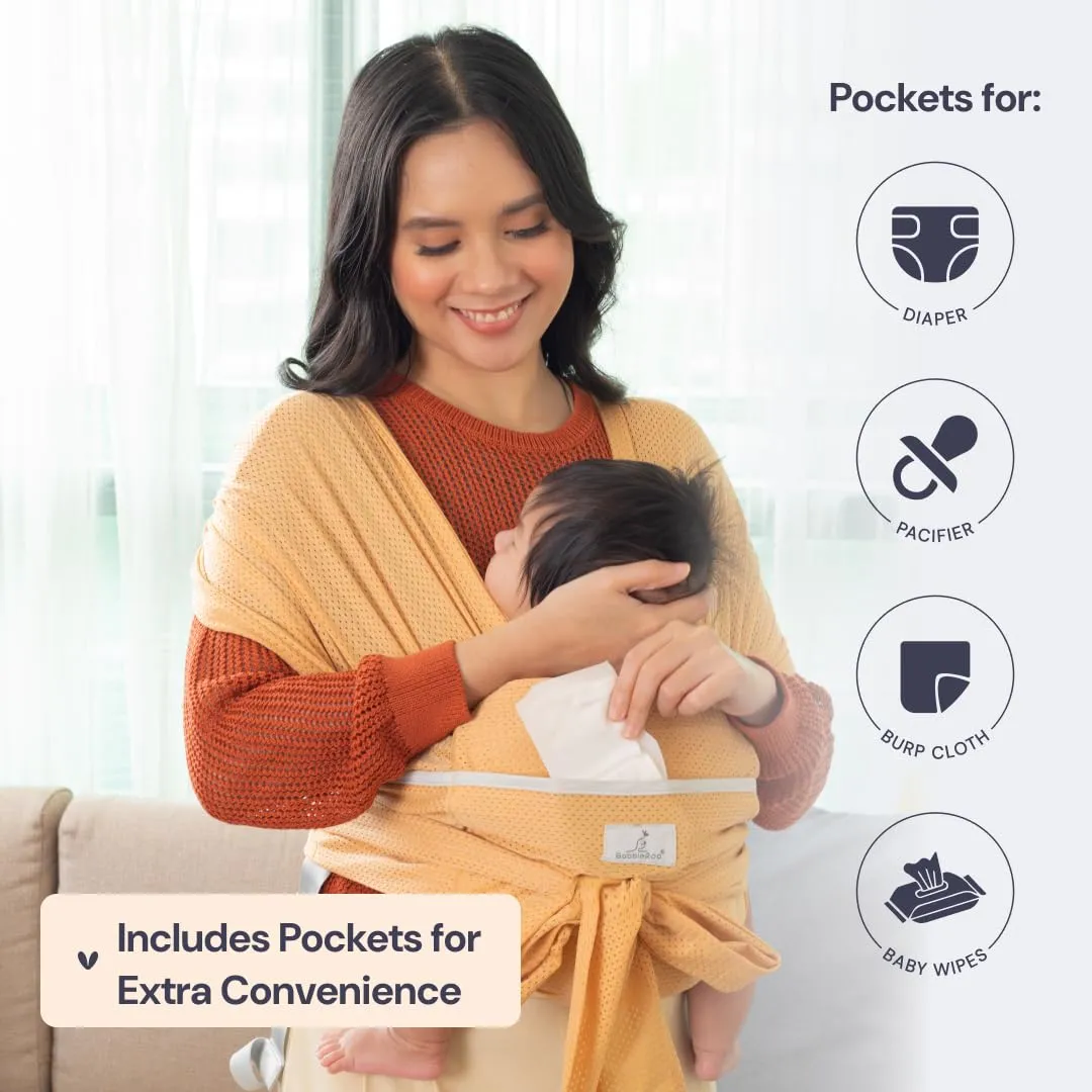 BabbleRoo Baby Wraps Carrier - Baby Essentials Baby Sling Carrier, Secure & Comfortable, Breathable, Easy-to-use, Adjustable XS to XL, Promoting Parent-Child Bonding, Oak Buff