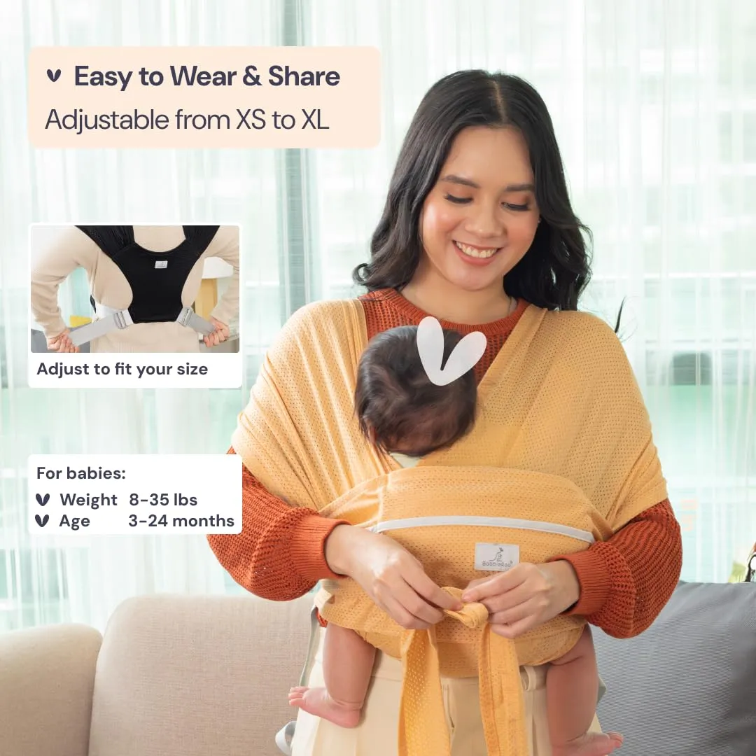BabbleRoo Baby Wraps Carrier - Baby Essentials Baby Sling Carrier, Secure & Comfortable, Breathable, Easy-to-use, Adjustable XS to XL, Promoting Parent-Child Bonding, Oak Buff