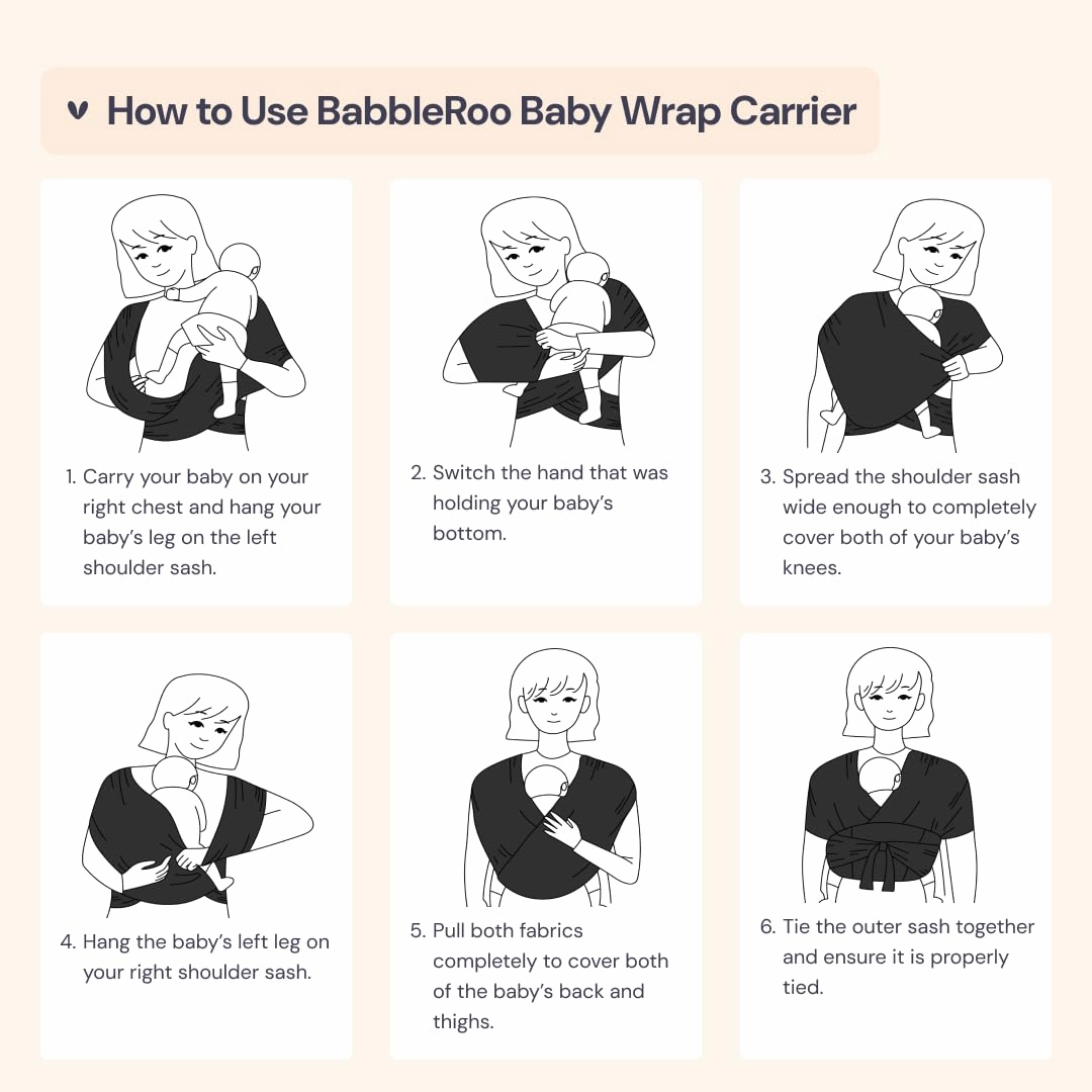 BabbleRoo Baby Wraps Carrier - Baby Essentials Baby Sling Carrier, Secure & Comfortable, Breathable, Easy-to-use, Adjustable XS to XL, Promoting Parent-Child Bonding, Black