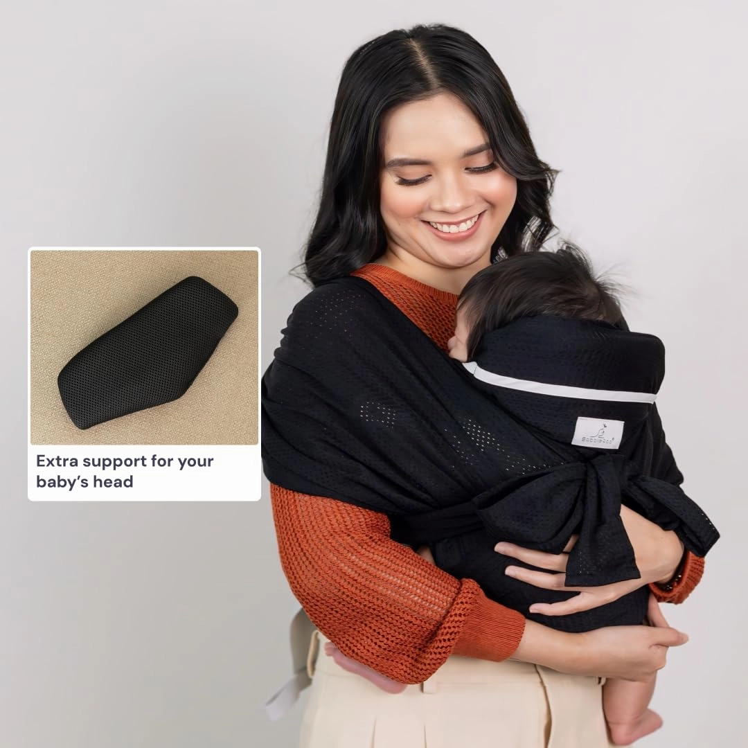 BabbleRoo Baby Wraps Carrier - Baby Essentials Baby Sling Carrier, Secure & Comfortable, Breathable, Easy-to-use, Adjustable XS to XL, Promoting Parent-Child Bonding, Black