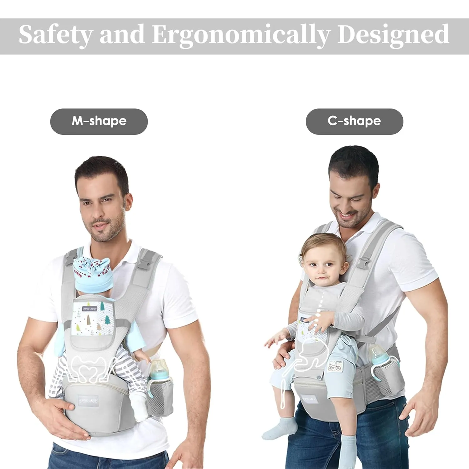 Baby Carrier Newborn to Toddler - Debark Baby Carrier with Hip Seat, 6-in-1 Adjustable Detachable Ergonomic Infant Carrier for Babies from 0-36 Months, Ideal for Baby Travel Essentials (Grey)