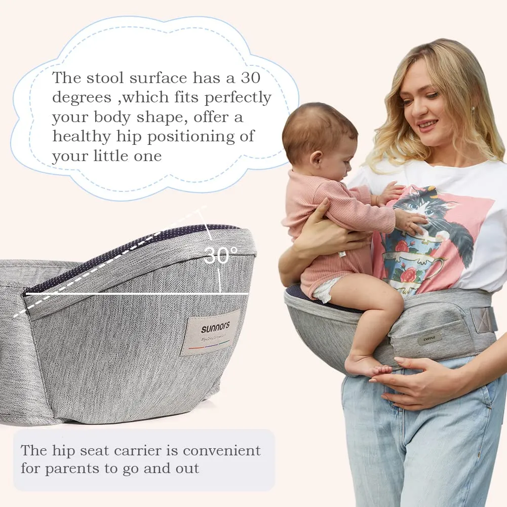 Baby Carrier with Adjustable Strap and Pocket, Ergonomic Hip Holder for Newborns & Toddlers (Light Grey)