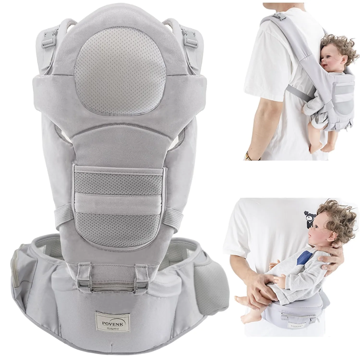 Baby Carrier with Hip Seat,6in1 Baby Carrier Newborn to Toddler,Head Support and Breathable Mesh Newborn Carrier,Adjustable Size for Enhanced Lumbar Support, Perfect for On-The-go(110cm)