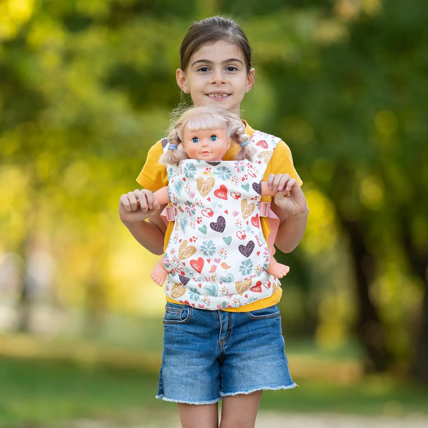 Baby Doll Carrier Kids Toy Carrier for Dolls Front and Back with Adjustable Straps Doll Accessories - Pink - Love Design