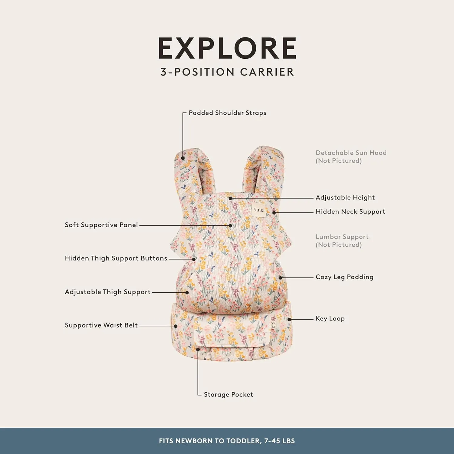 Baby Tula Explore Mesh Baby Carrier 7 – 45 lb, Adjustable Newborn to Toddler Carrier, Multiple Ergonomic Positions Front and Back, Breathable and Cool – Explore   Mesh, Daisy Chain